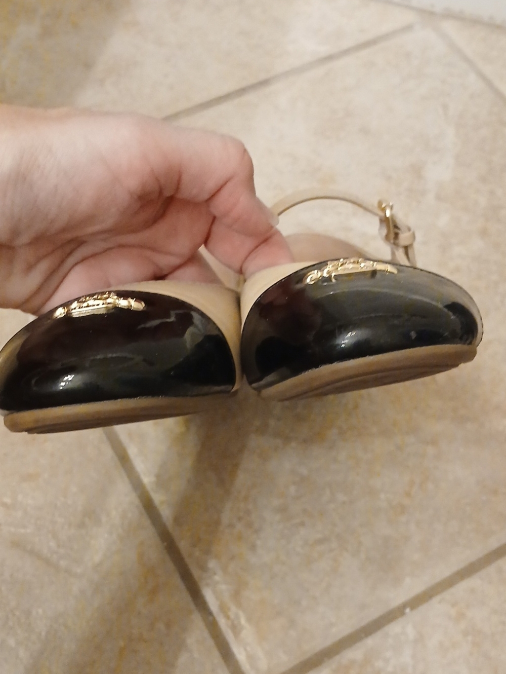 Coach Beige and Black Patent Toe Mary Jane Flats - Picture 4 of 11